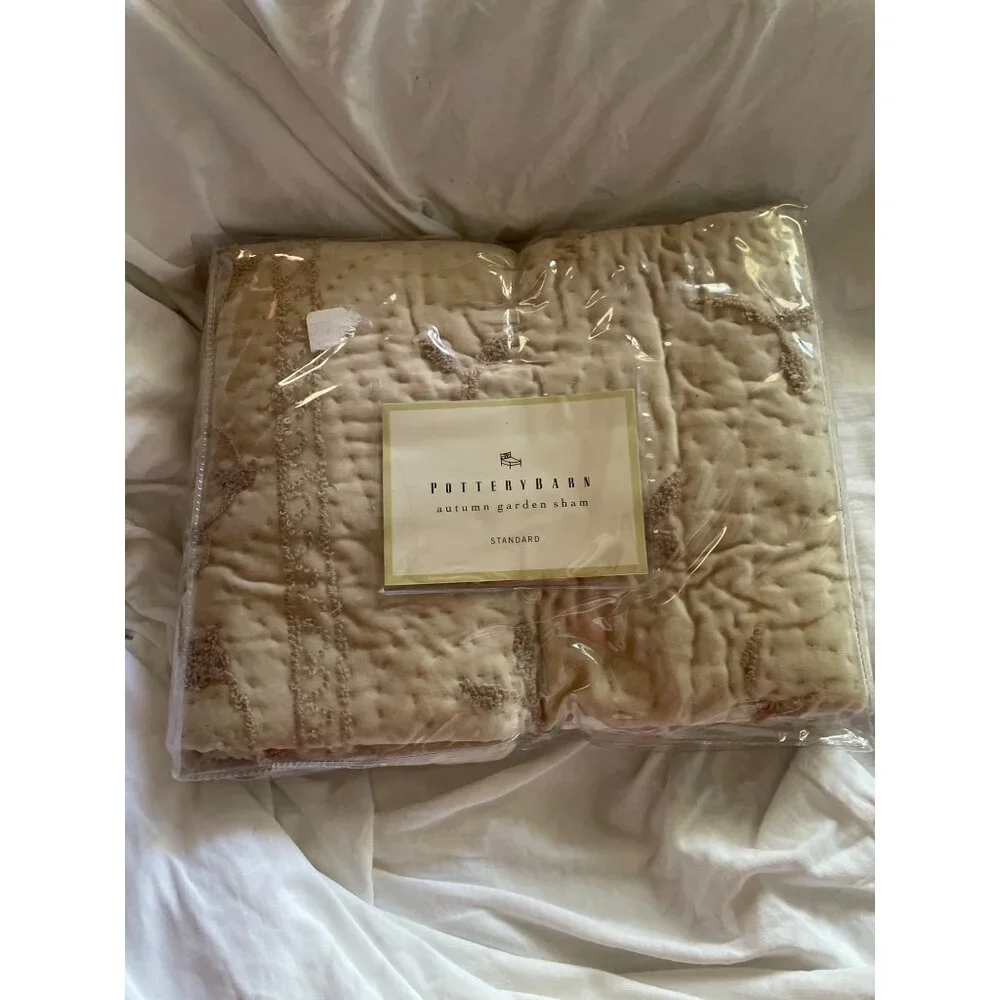 Pottery Barn Autumn Garden Sham Standard 100% Cotton Embroidered Beige Decorativ - Picture 1 of 7